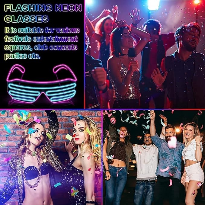 Neon LED Light Up Shutter Shaped Glasses, EL Wire, Decorative Sunglasses,  Rave Festival Party, Fashion, Hot Sales