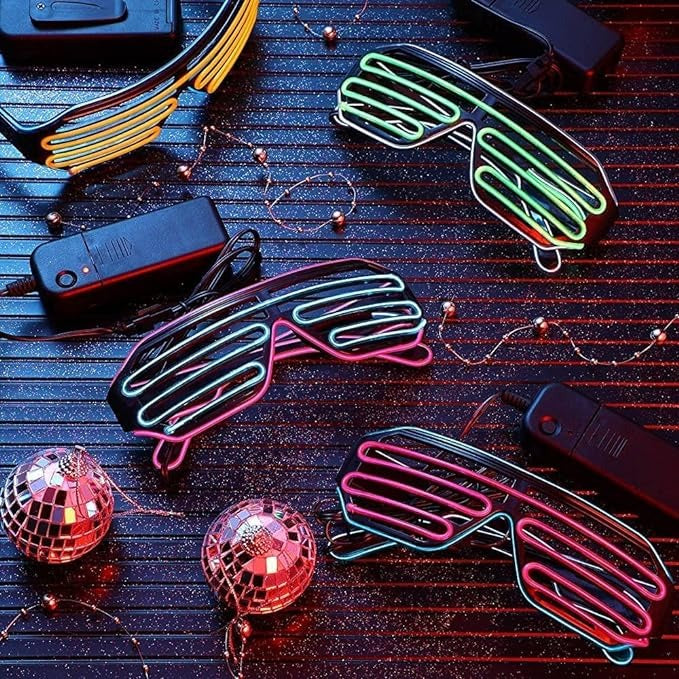 Neon LED Light Up Shutter Shaped Glasses, EL Wire, Decorative Sunglasses,  Rave Festival Party, Fashion, Hot Sales